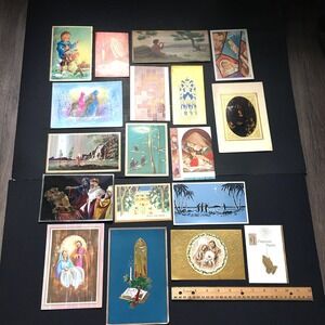 Lot of 18 Vtg USED Religious Christmas Holiday New Year Greeting Cards Craft Art